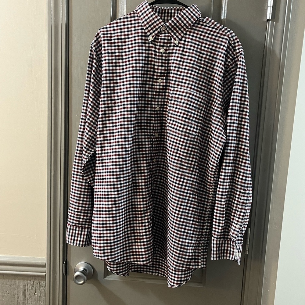 Stafford Navy, Maroon & Cream Wrinkle Free Oxford Casual Button Down Shirt